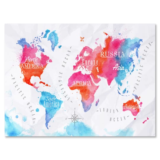 Designart - World Map In and Blue